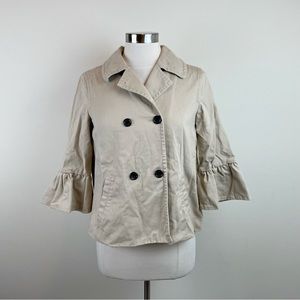 Draper James Tan Khaki Button Front Jacket Women Size 2 Bell Sleeve